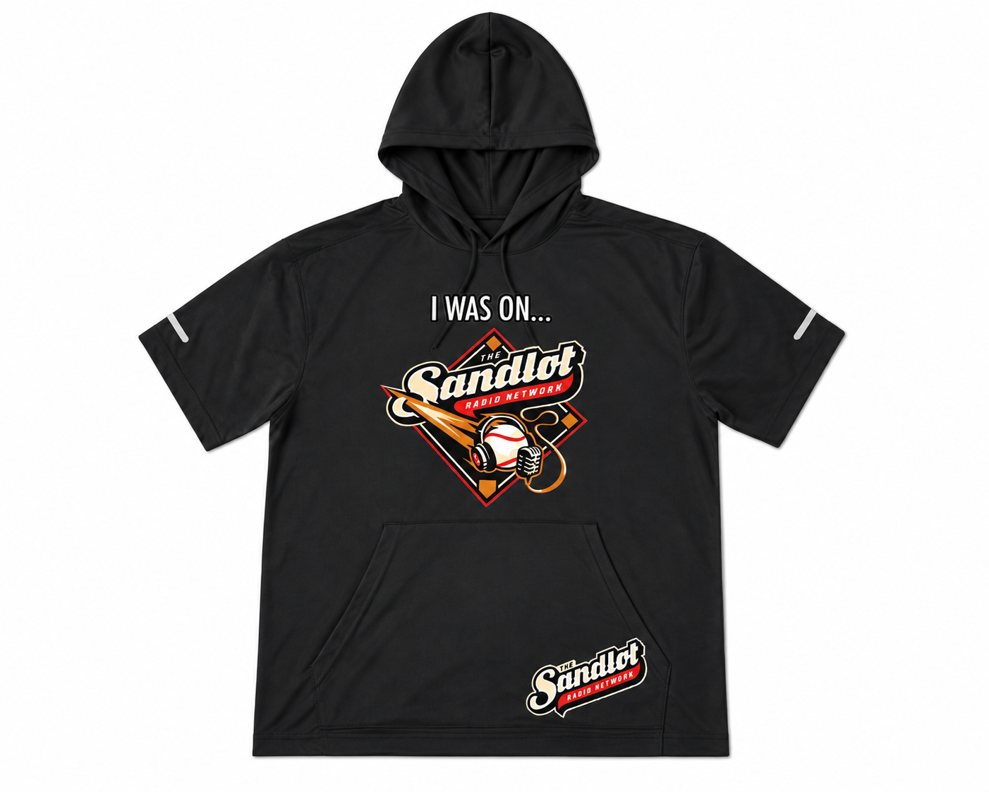 Lightweight short sleeve hoodie with a front pocket.
